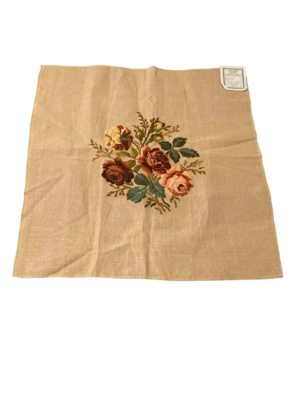 Vintage Madeira Needlepoint Tapestry Canvas Floral Bouquet Preworked 27x27